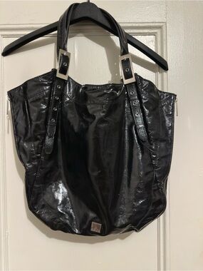 Kooba Vintage Black Patent Leather Tote Bag.